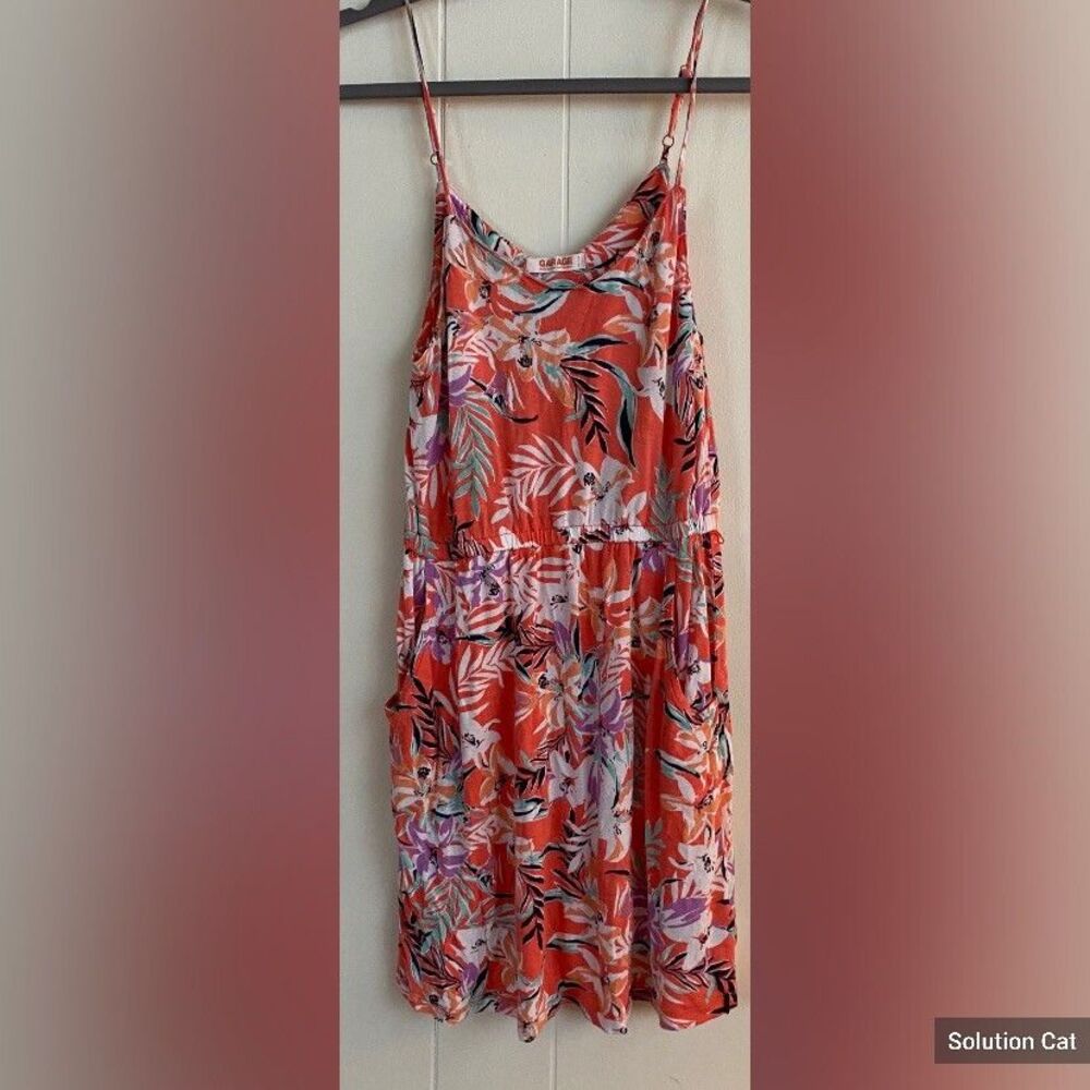 Garage Cover Up Women’s XS Orange Floral Tropical Rayon Bathing Suit